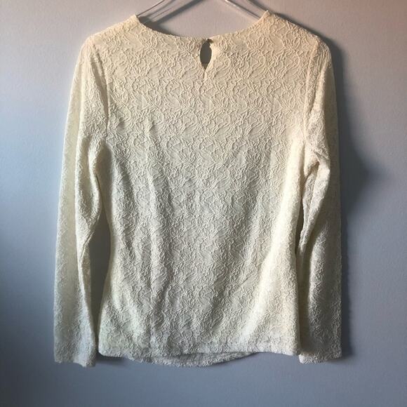Talbots Lace Long Sleeve Blouse Key Hole Cream M - Picture 2 of 7